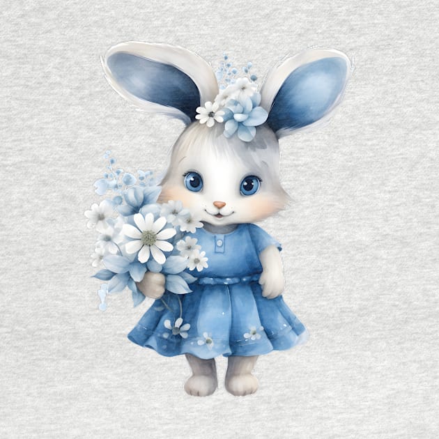 Cute easter bunny girl with flowers by linasemenova